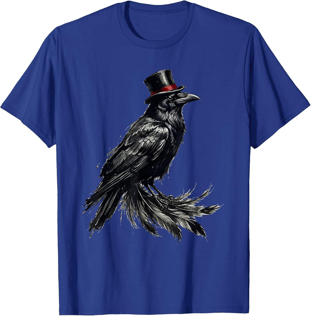 Dapper Crow in a Top Hat Illustration T-Shirt - Royal Blue