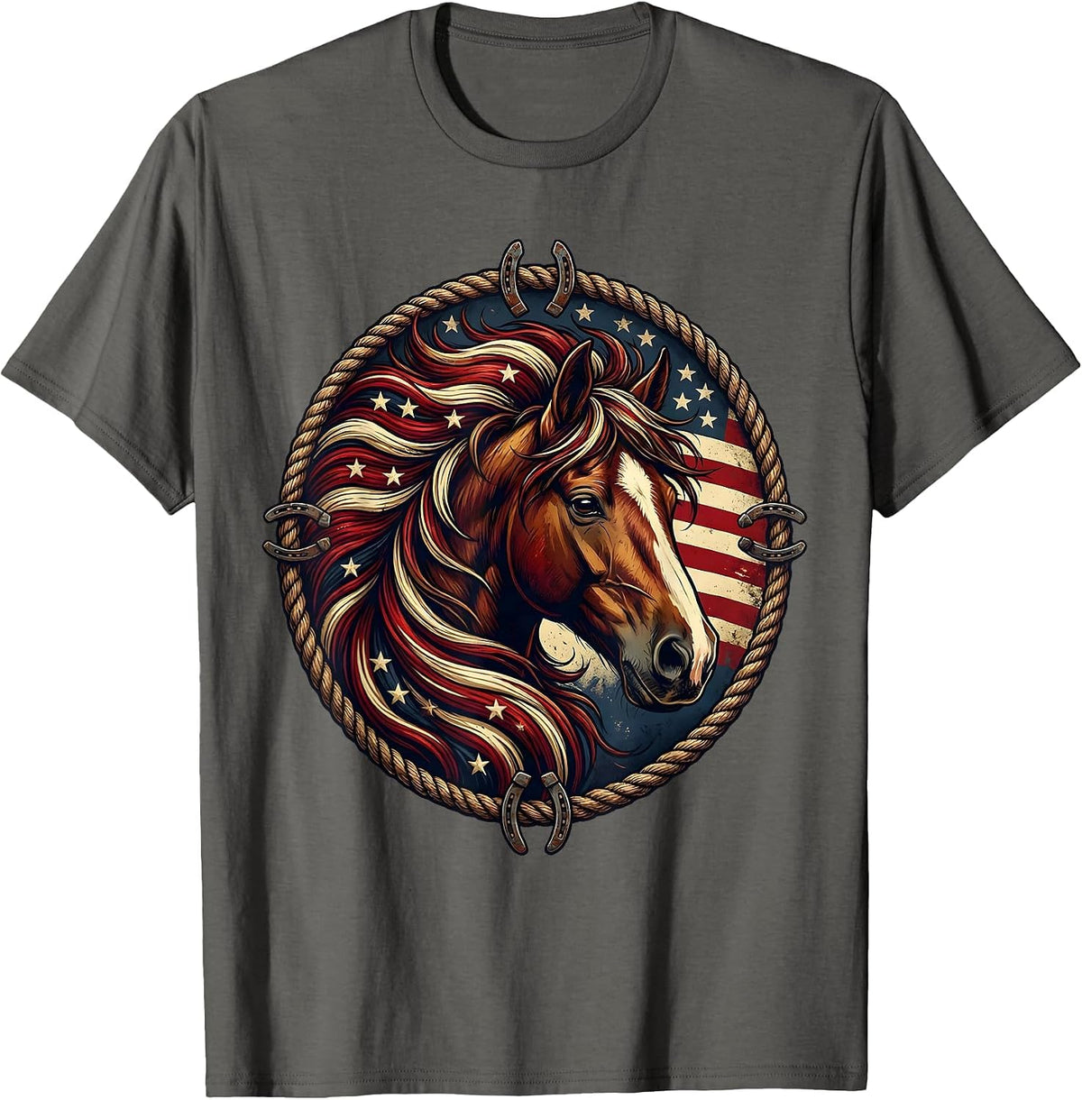 Wild Horse Desert Wind Flowing Mane Cowgirl Art T-Shirt - Asphalt Grey