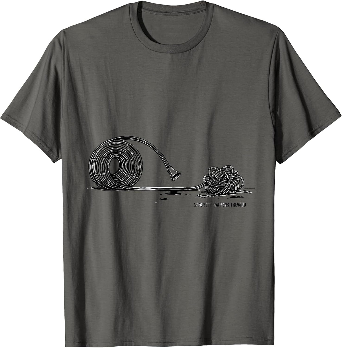 Men's Spaghetti Happens I Rewind Funny 3D Printing Geek Humor T-Shirt - Asphalt Grey