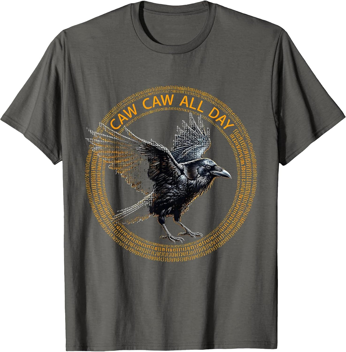 Men's Caw Caw All Day Funny Crow Design T-Shirt - Asphalt Grey