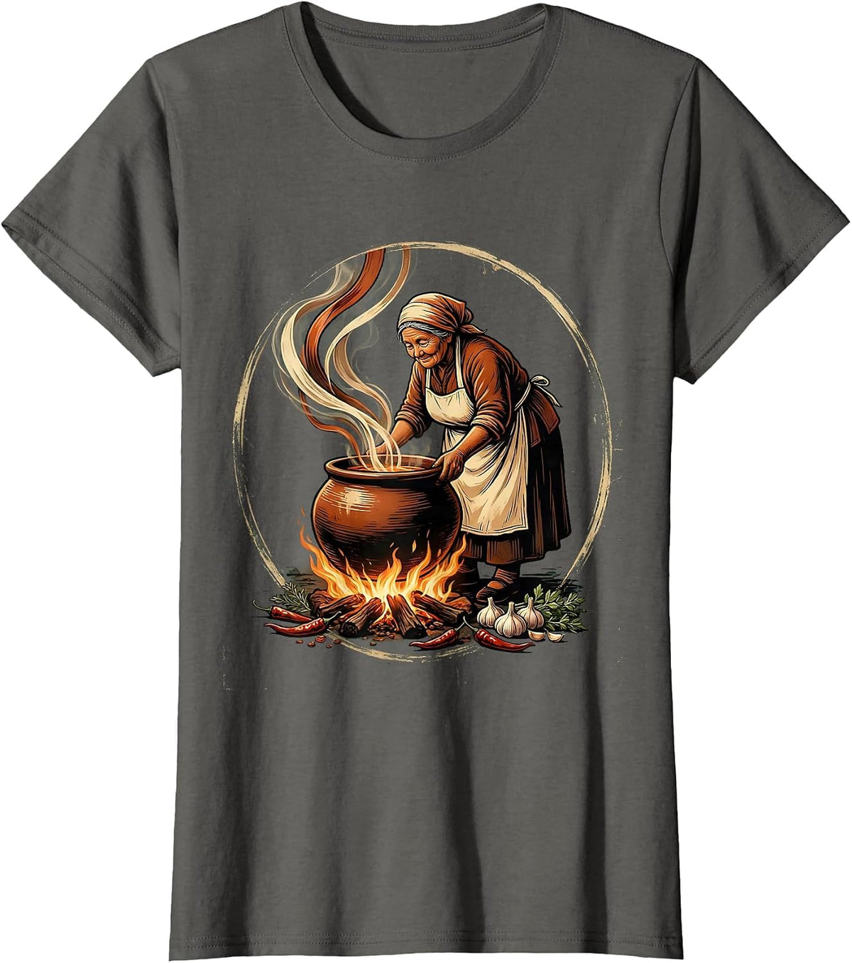Women's Abuela Stirring Pot Hispanic Heritage Month T-Shirt - Asphalt Grey