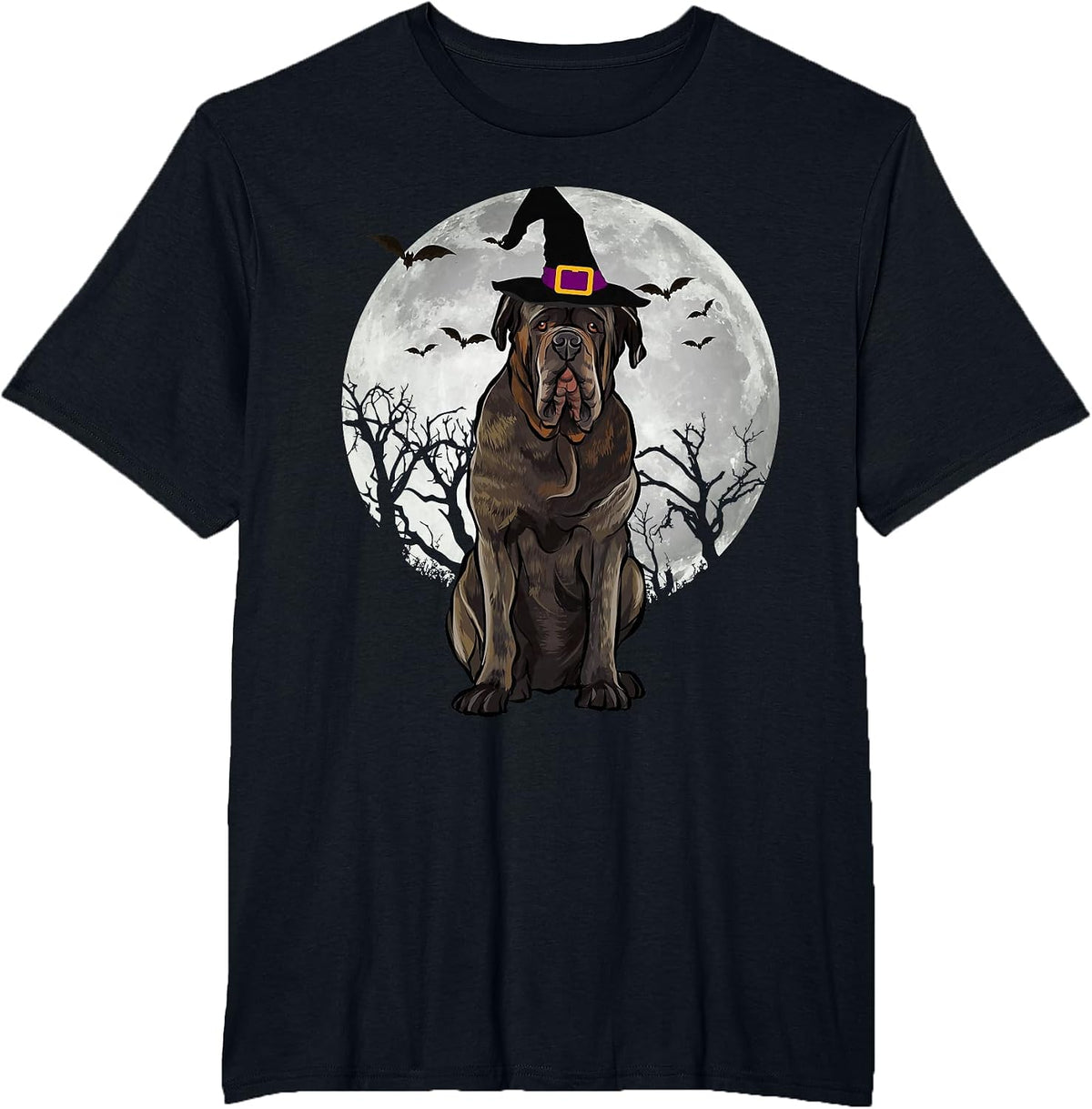 Scary Neapolitan Mastiff Dog Witch Hat Halloween T-Shirt - Black