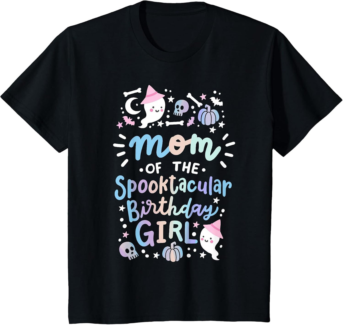 Mom of the Spooktacular Birthday Girl Halloween Family T-Shirt - Black