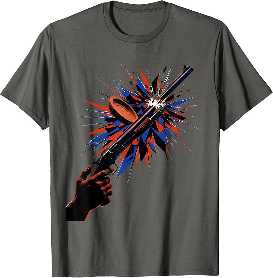 Dynamic Trap Skeet Clay Shooting Futurist Sport Humor T-Shirt - Asphalt Grey