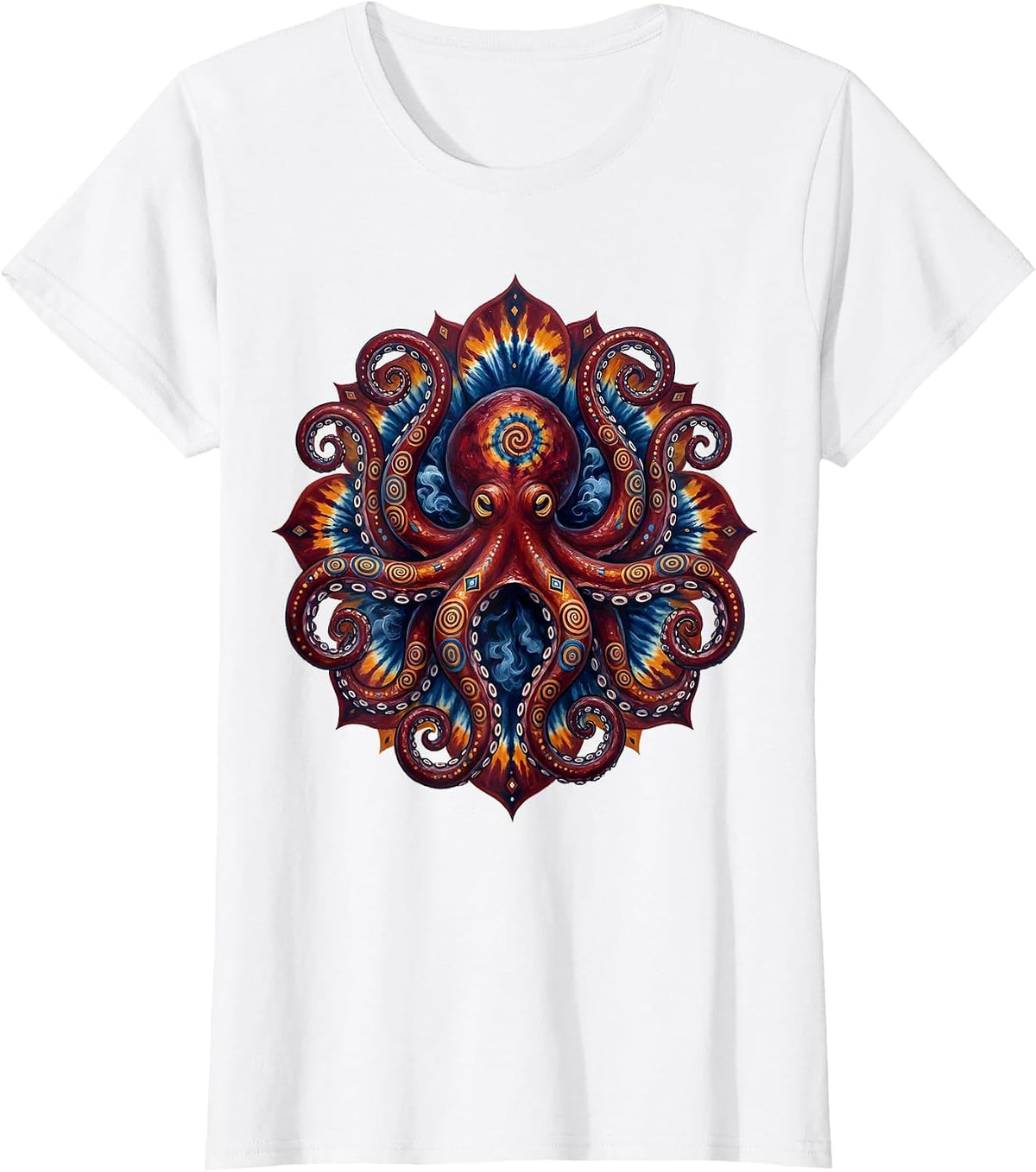 Women's Tie Dye Octopus Inking Rainbow Swirl Art T-Shirt - White