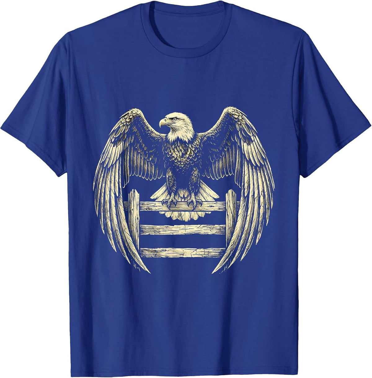 Men's Bald Eagle Perched on Split-Rail Fence T-Shirt - Royal Blue