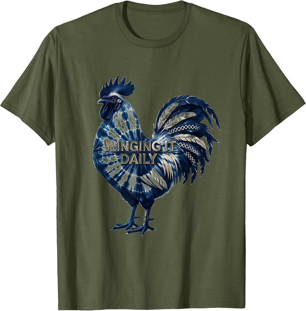 Winging It Daily Funny Chicken Design T-Shirt - Olive Green