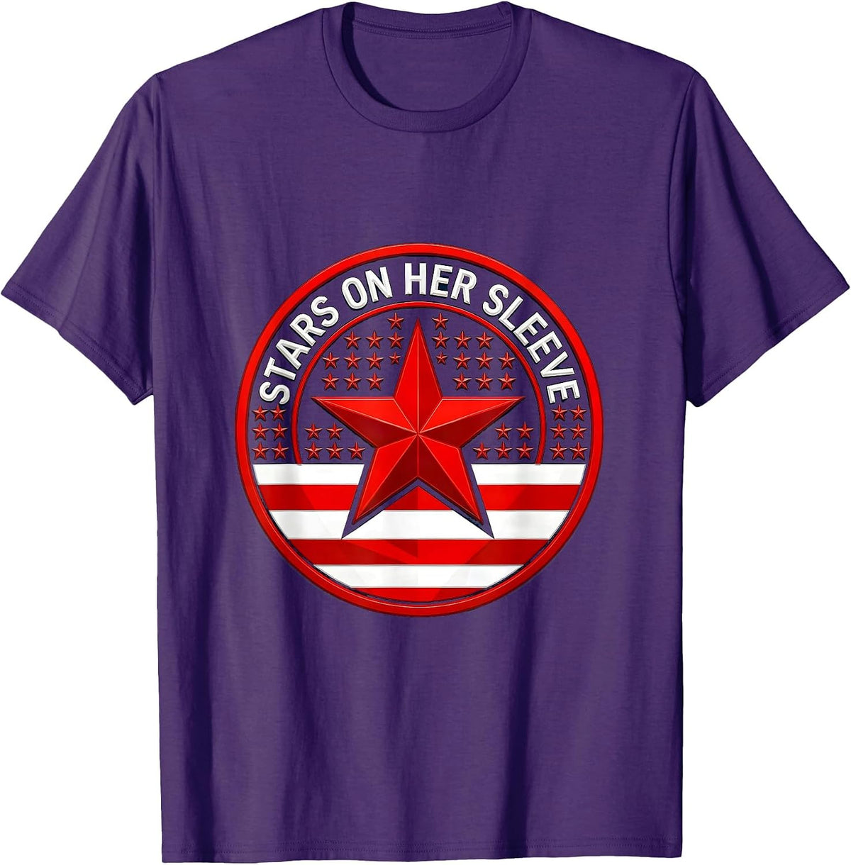 Stars On Her Sleeve Red White and Blue Design T-Shirt - Purple
