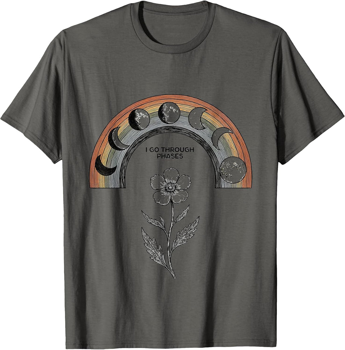 Men's I Go Through Phases Mystic Moon Phase Astronomy Boho T-Shirt - Asphalt Grey