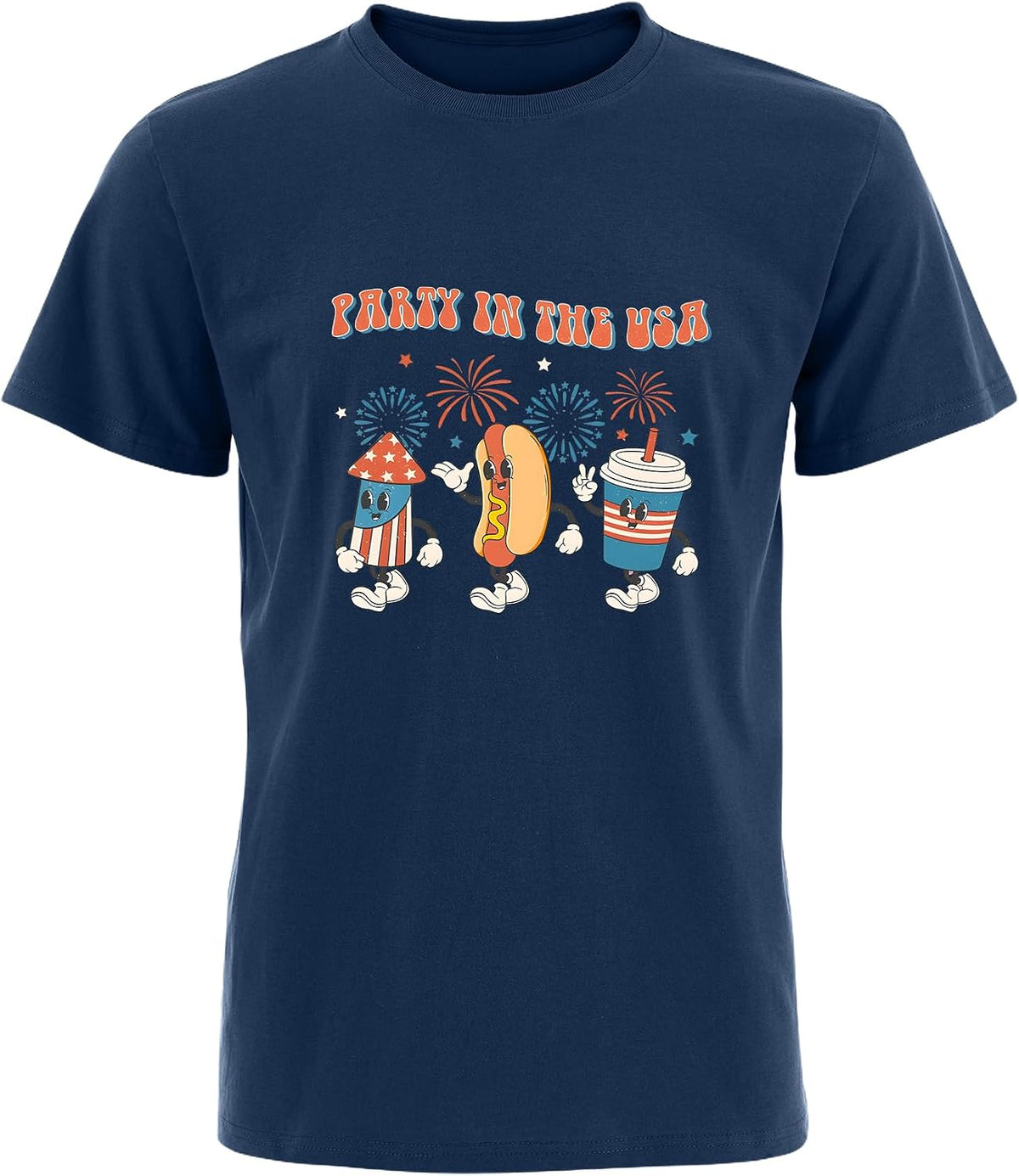 July 4th T-Shirts Cotton Short Sleeve MensWomen Soft & Durable with Reinforced Neckline - 6 Sizes (S-5XL) - Navy Blue