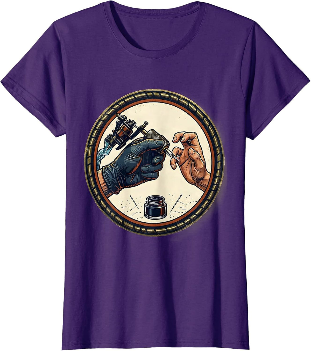 Women's Tattooist Vintage Gloved Hand Ink Artist Humor T-Shirt - Purple