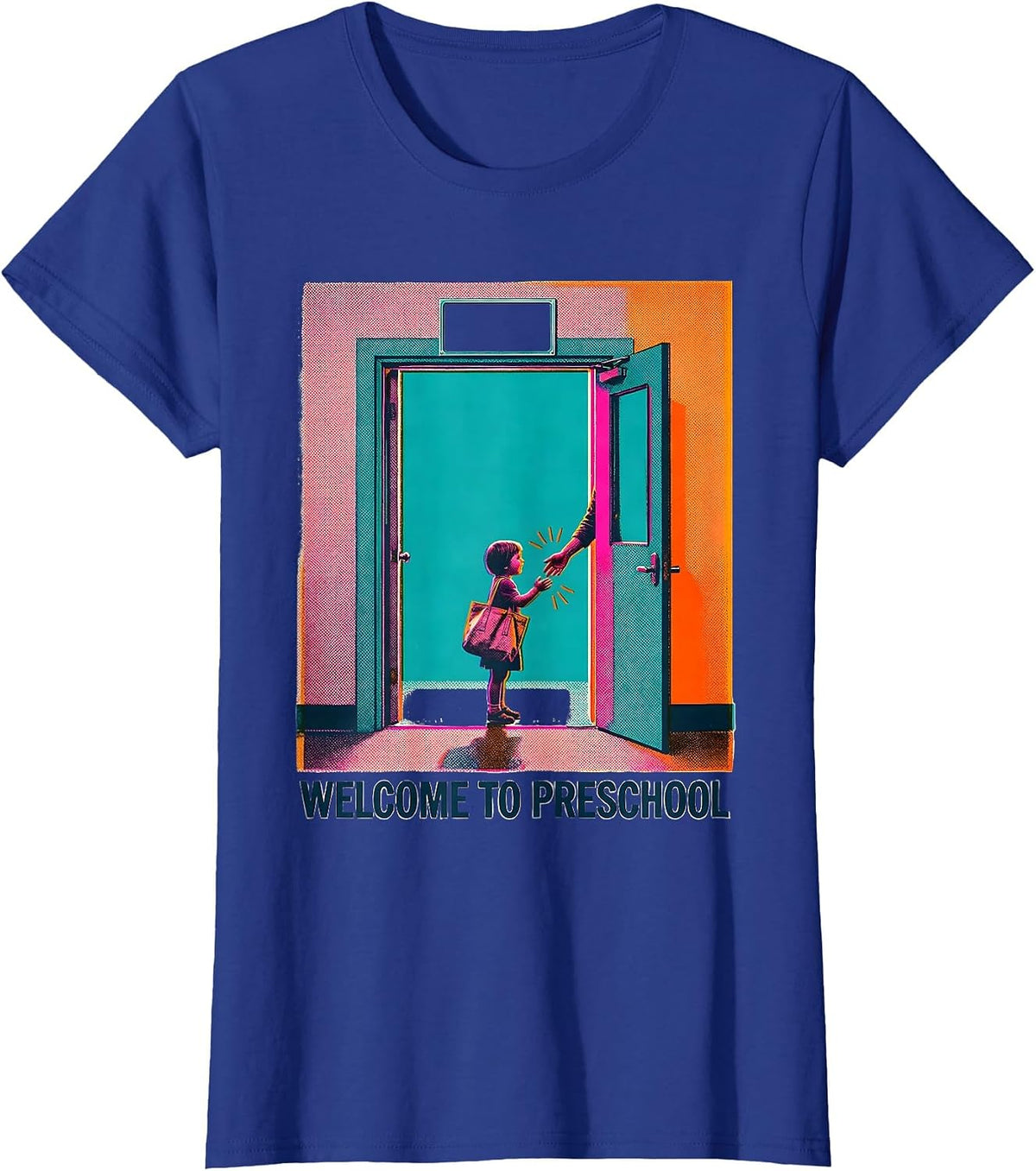 Women's Welcome To Preschool Risograph Playful Teacher Appreciation T-Shirt - Royal Blue