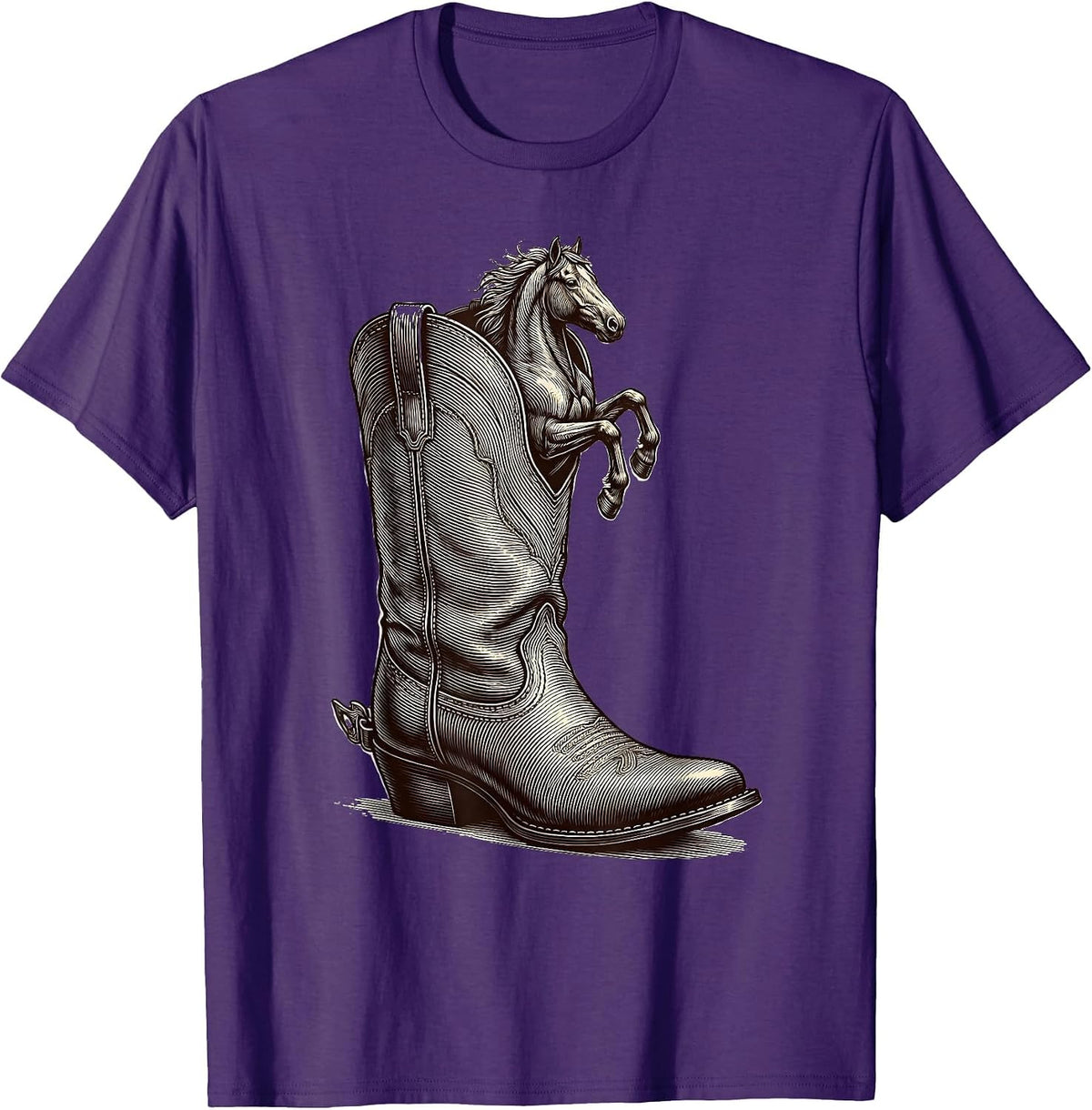 Men's Cowboy Boot Tiny Horse Illustration T-Shirt - Purple