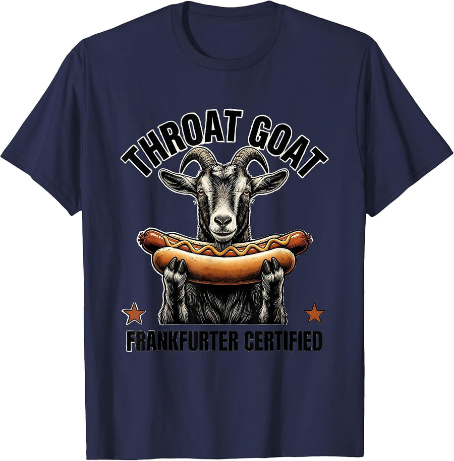 Throat Goat Frankfurter Certified Funny Offensive Adult T-Shirt - Navy Blue