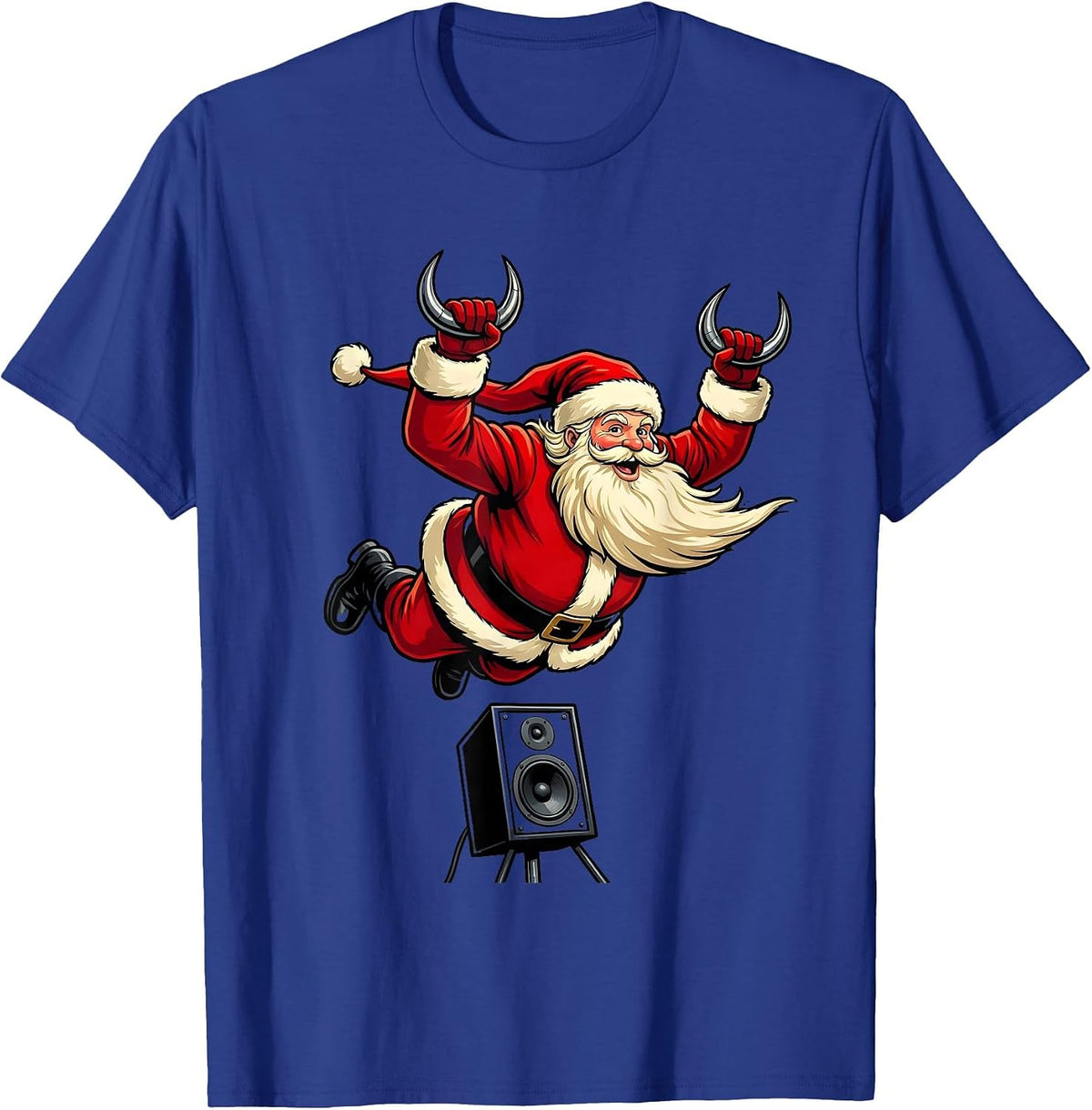 Sleigher Heavy Metal Santa Cartoon Rock Fan T-Shirt - Royal Blue