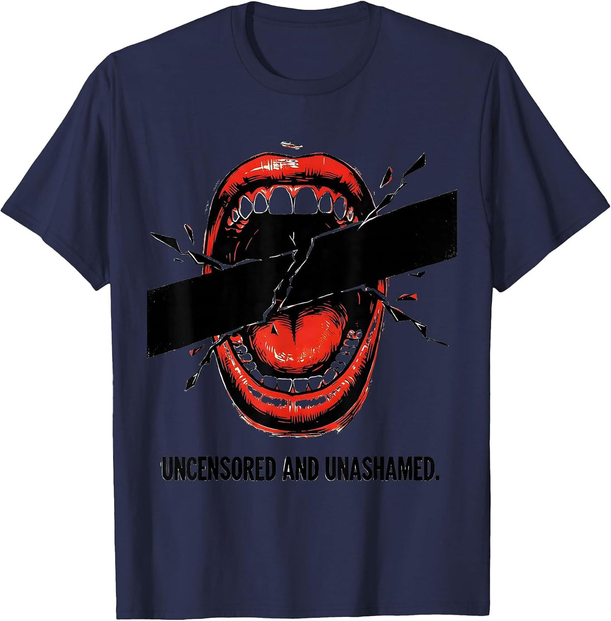 Men's Uncensored and Unashamed Free Speech Design T-Shirt - Navy Blue