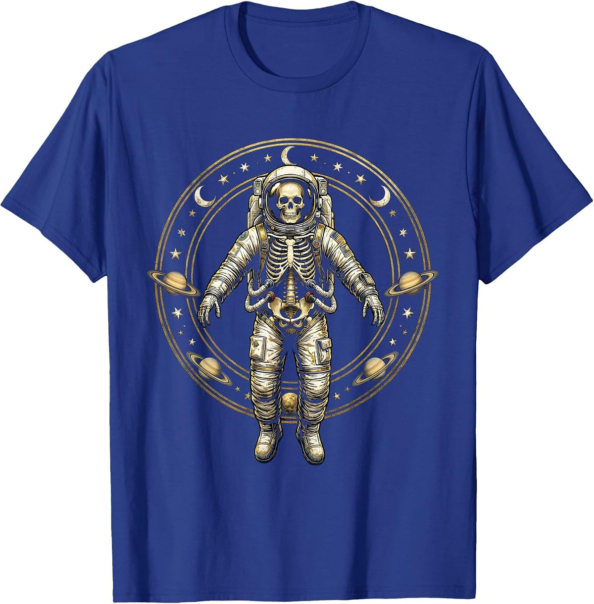 Men's Skeleton Astronaut Floating in Deep Space T-Shirt - Royal Blue