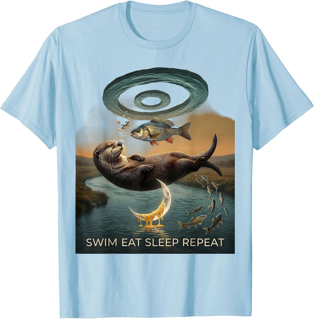 Otter Swim Eat Sleep Repeat Cute Design T-Shirt - Baby Blue