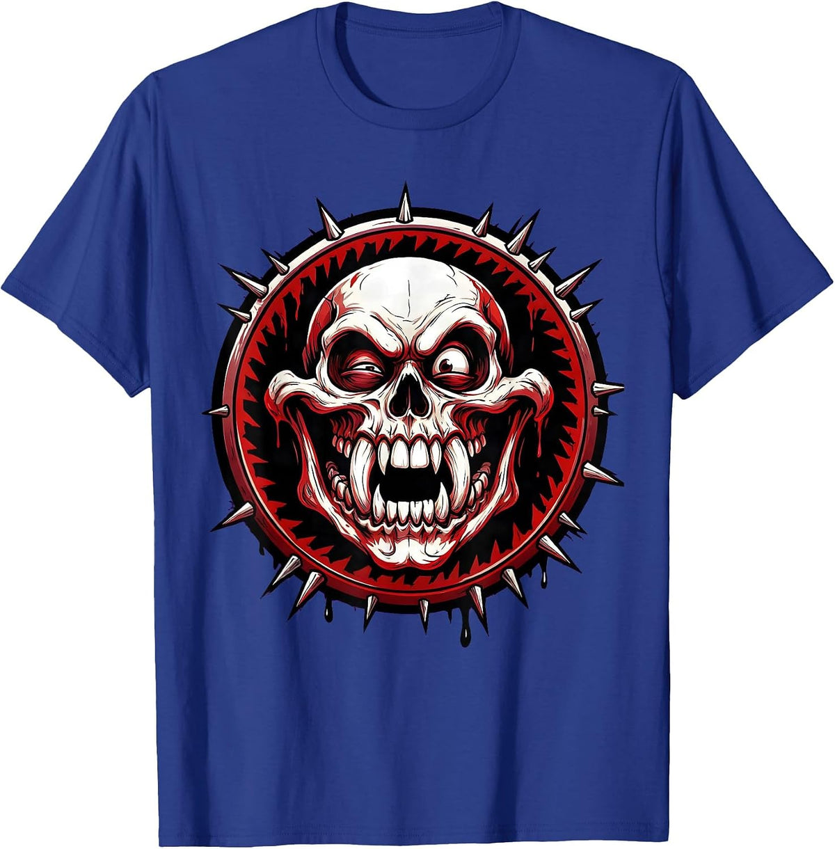 Men's Skull With Oversized Fang Teeth Graphic Design T-Shirt - Royal Blue