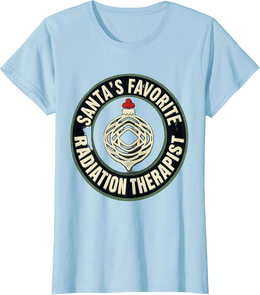 Women's Santa's Favorite Radiation Therapist Funny Radiology Tech T-Shirt - Baby Blue