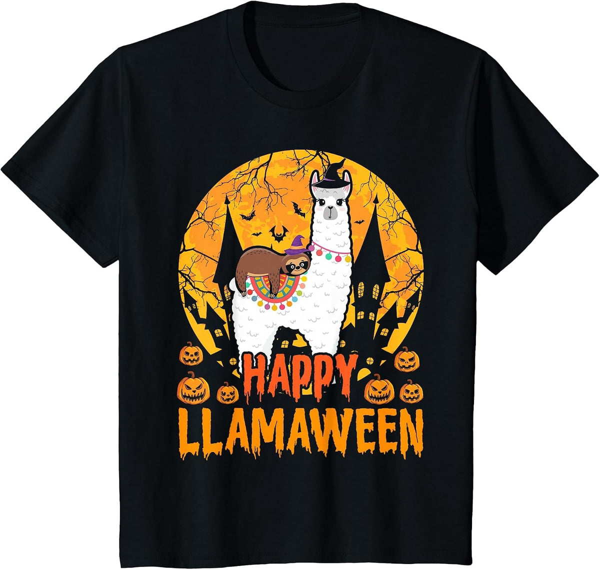 Happy Llamaween Llama Sloth Halloween Costume T-Shirt - Black