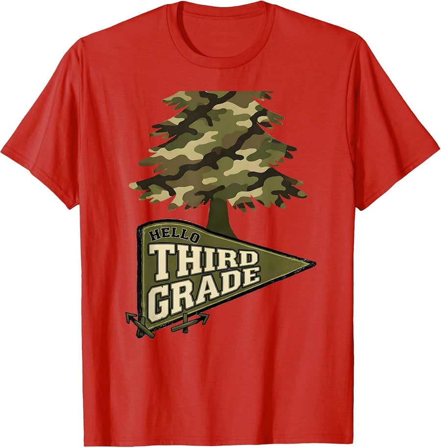 Men's Hello Third Grade Camo Third Grade Teacher Back To School T-Shirt - Red