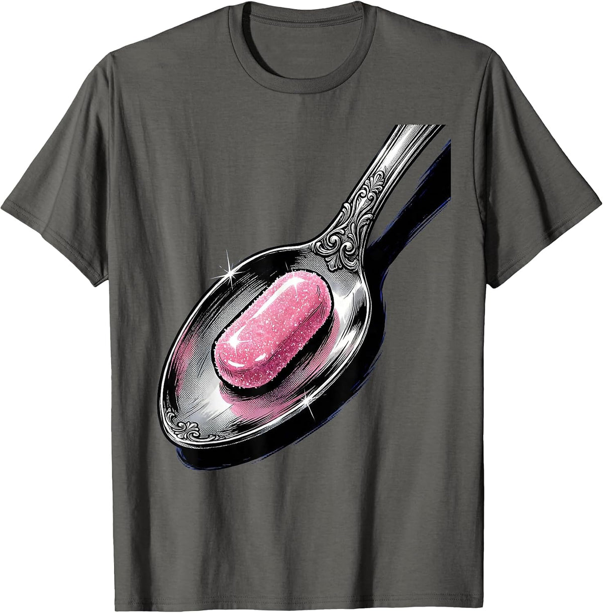Men's White Lies Sugar-Coated Pill Ornate Spoon Design T-Shirt - Asphalt Grey