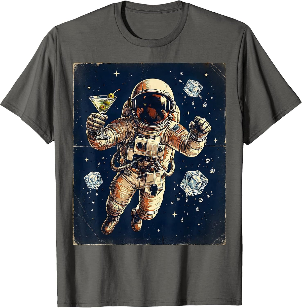 Men's Astronaut Floating With Cocktail in Space T-Shirt - Asphalt Grey