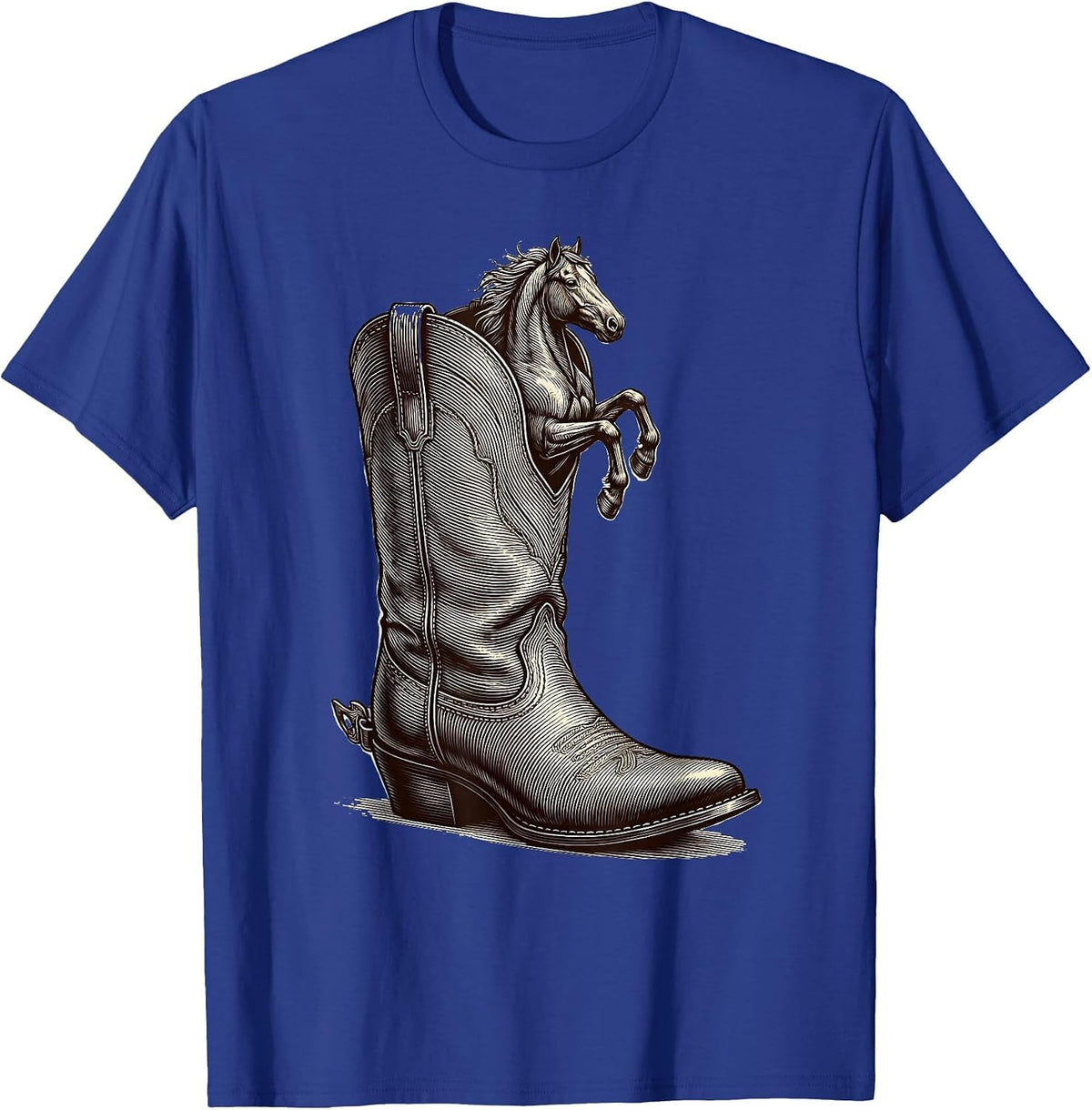 Men's Cowboy Boot Tiny Horse Illustration T-Shirt - Royal Blue