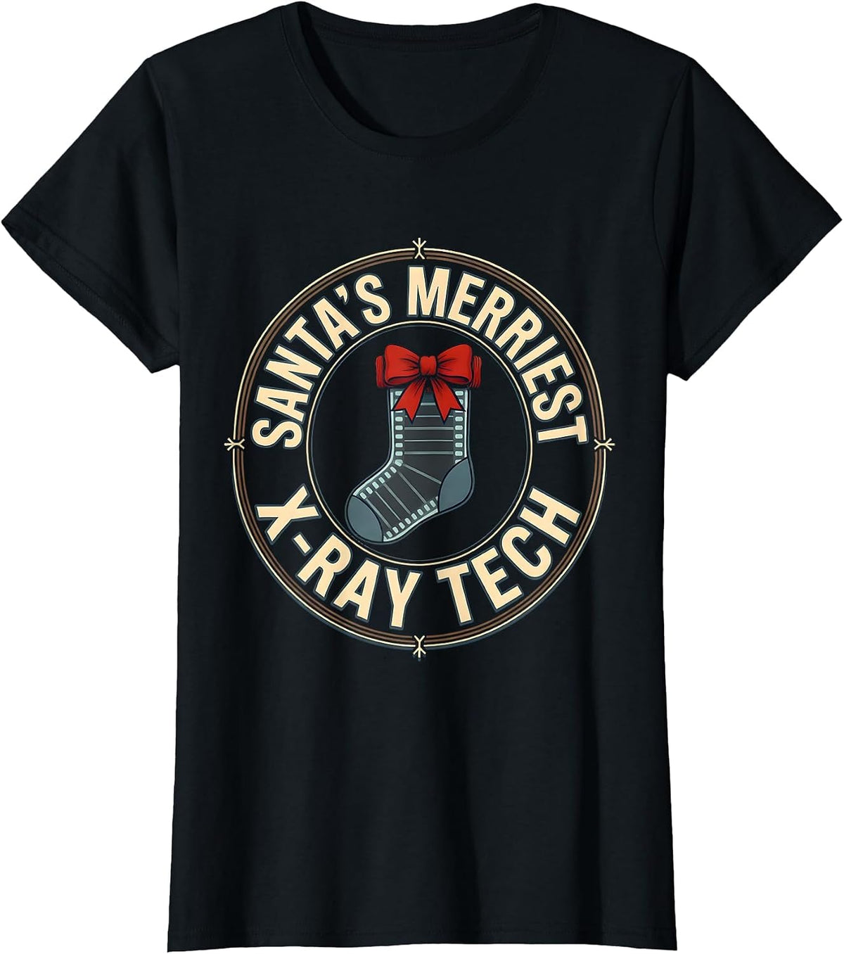 Santa's Merriest X-Ray Tech Funny Radiology Tech Christmas T-Shirt - Black