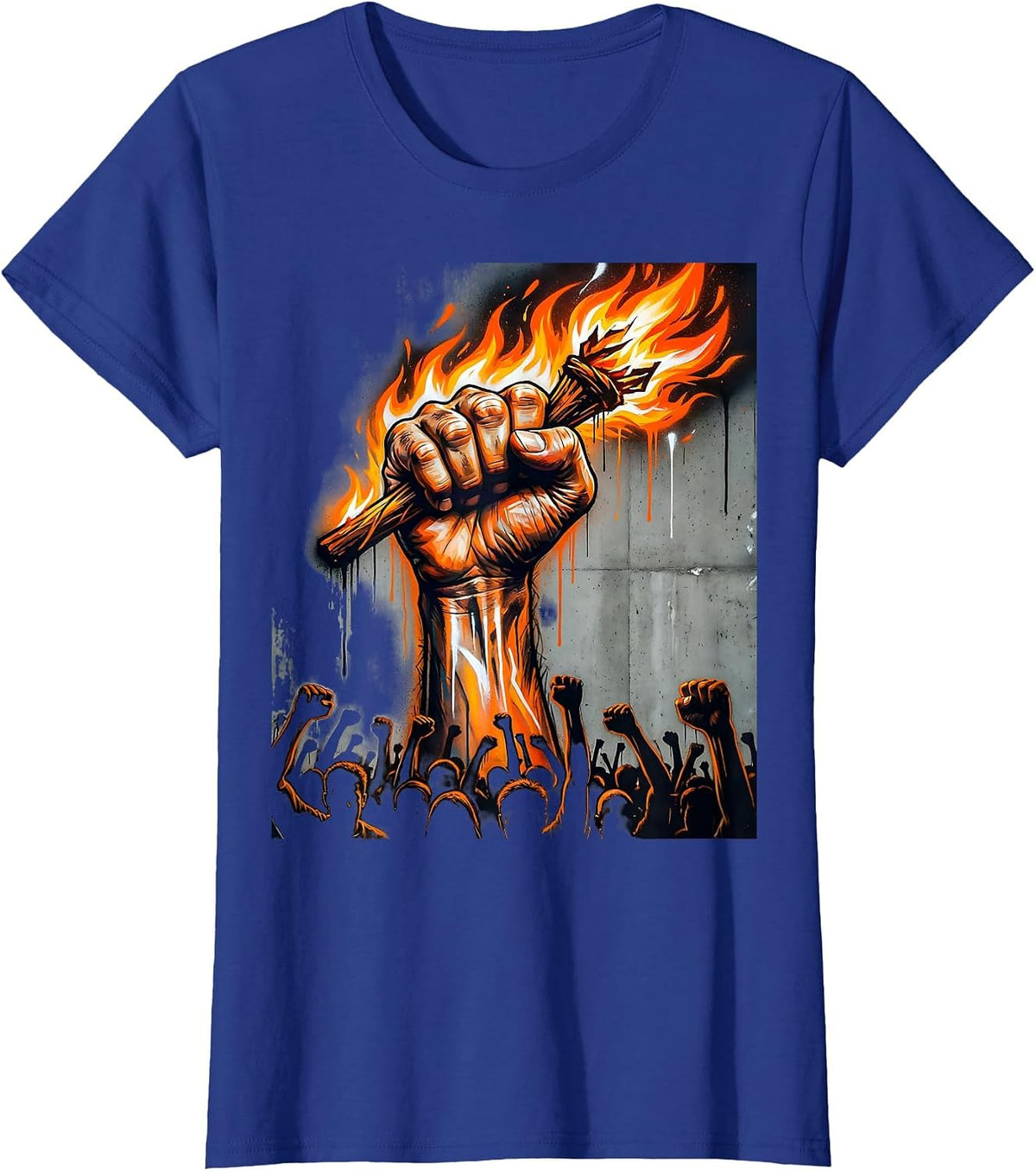 Women's Free Speech Torch Bearer Crowd Illustration T-Shirt - Royal Blue