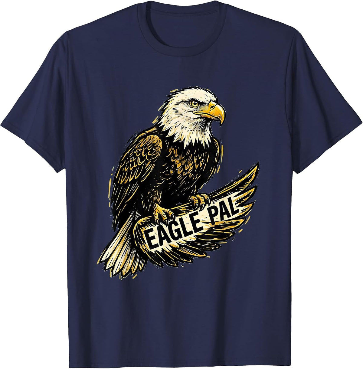 Men's Eagle Pal Playful Bald Eagle Mascot Fan Pride T-Shirt - Navy Blue