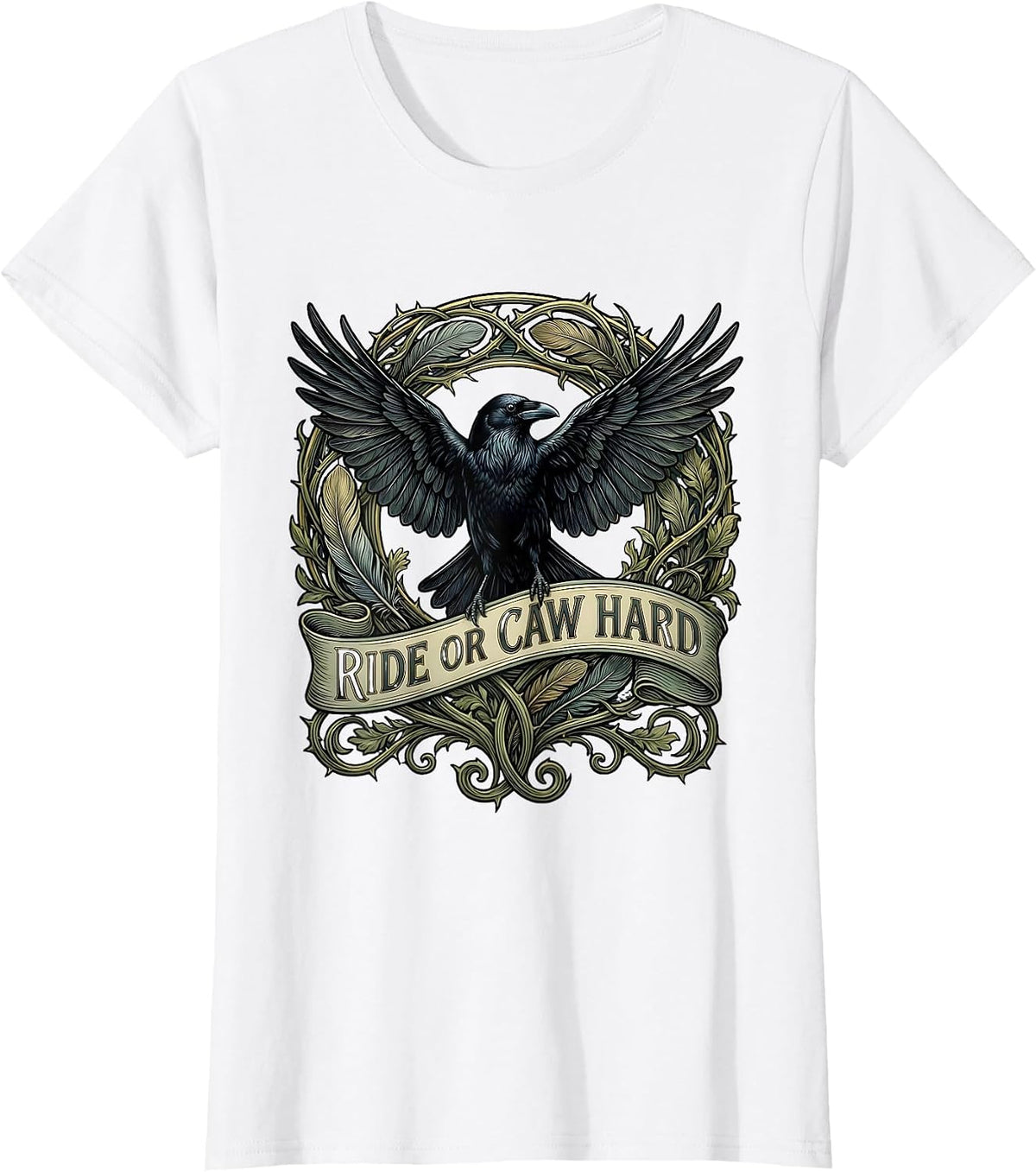 Women's Ride or CAW Hard Funny Crow Bird Design T-Shirt - White