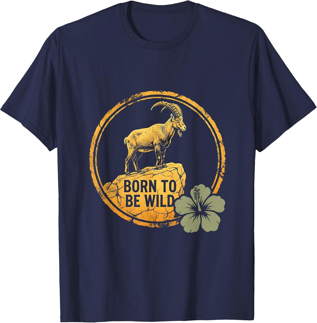 Men's Born to Be Wild Goat Graphic Design T-Shirt - Navy Blue