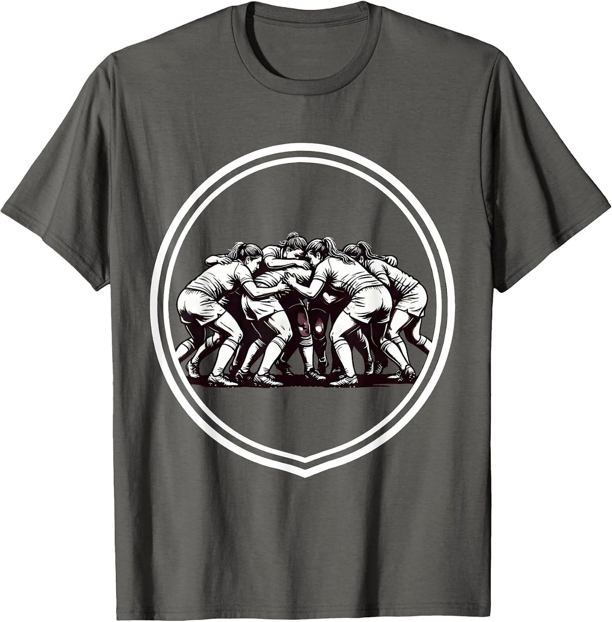 Rugby Scrum Pack Pushing Forward Illustration T-Shirt - Asphalt Grey