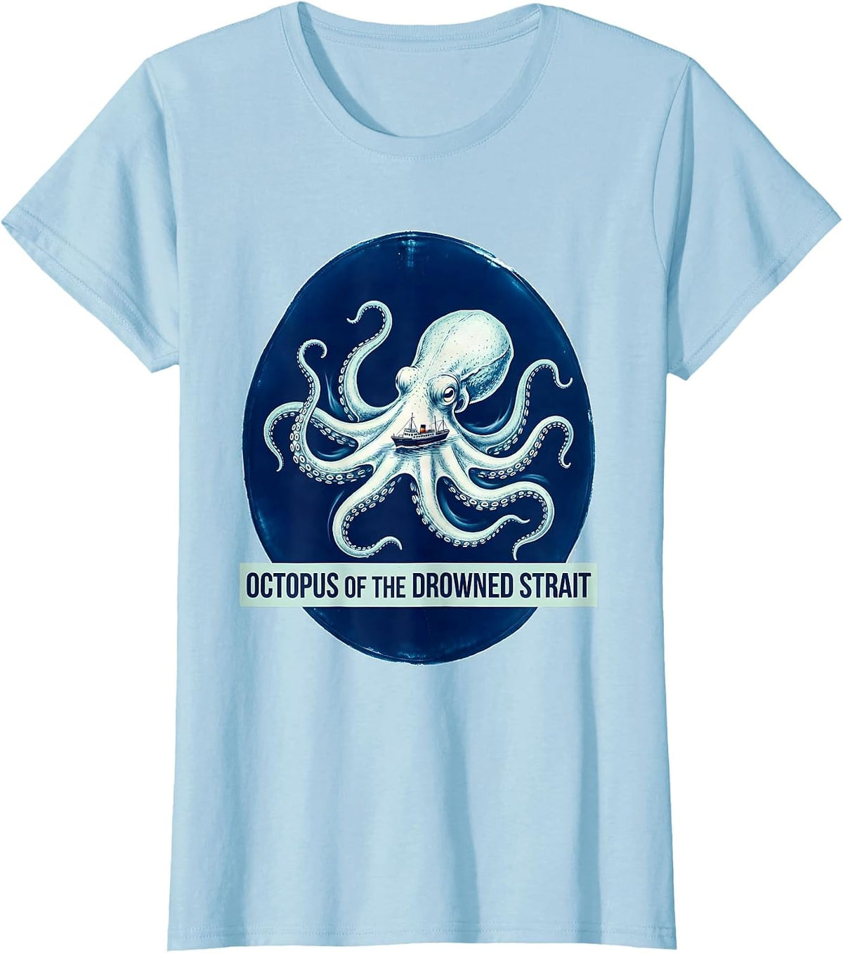 Women's Octopus of the Drowned Strait Cyanotype Ocean Animal Art T-Shirt - Baby Blue