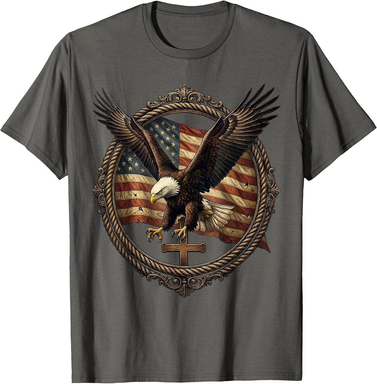 Bald Eagle Mid-Dive Talons Extended Illustration T-Shirt - Asphalt Grey