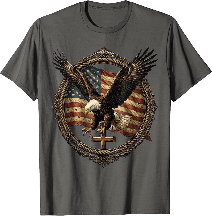 Bald Eagle Mid-Dive Talons Extended Illustration T-Shirt - Asphalt Grey