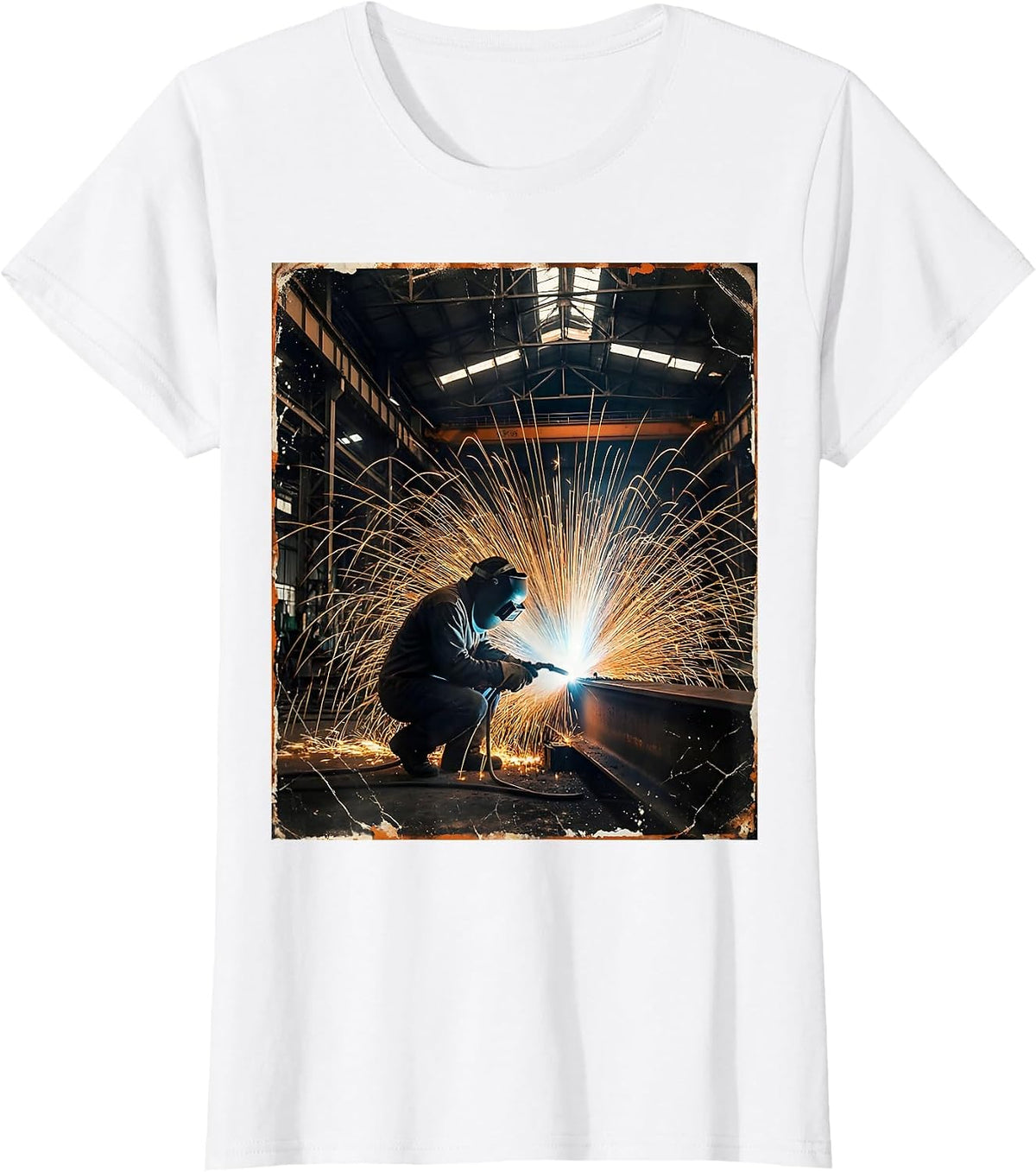 Women's Arc Flash Welder Dark Industrial Warehouse Scene T-Shirt - White