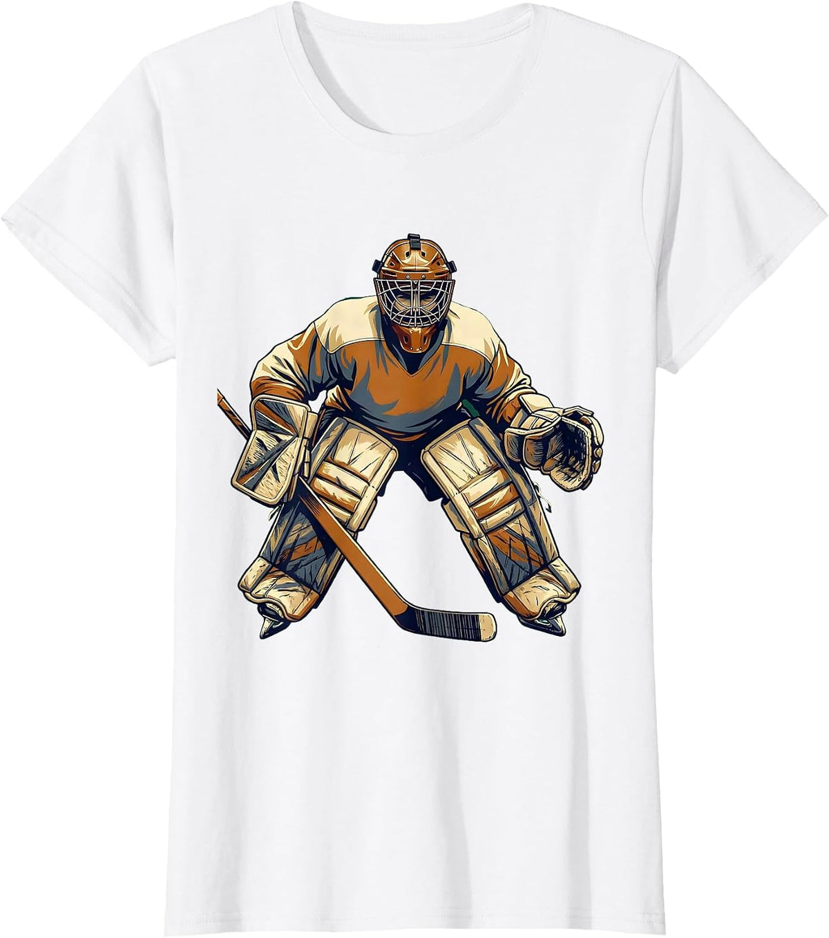 Women's Vintage Hockey Goalie Classic Leather Mask Graphic T-Shirt - White