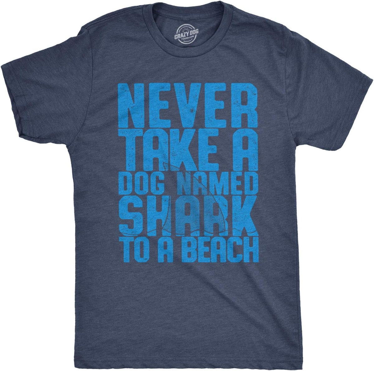 Funny Shark T Shirts for Men Jaws Shirts for Guys Funny Graphic Tee - Heather Navy - Dog Named Shark
