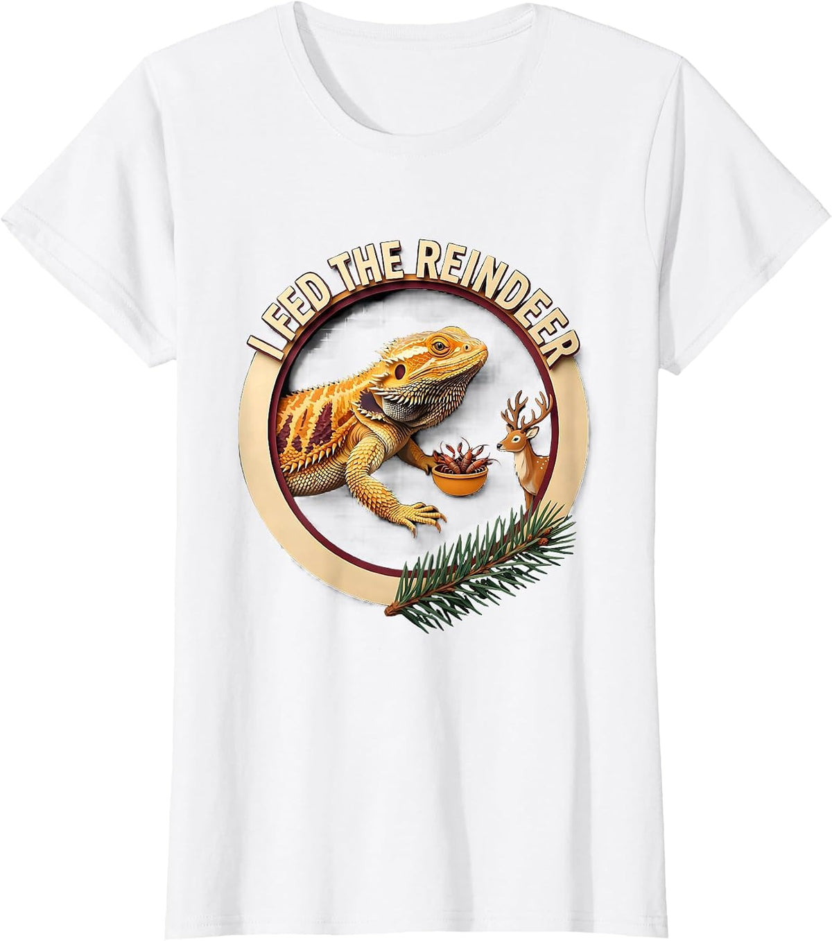 Women's I Fed The Reindeer Funny Bearded Dragon Christmas Pajama T-Shirt - White