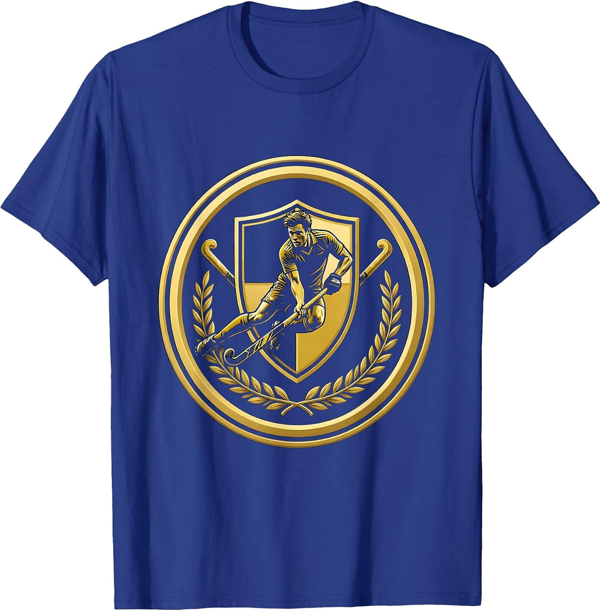 Field Hockey Player Mid-Strike Graphic T-Shirt - Royal Blue
