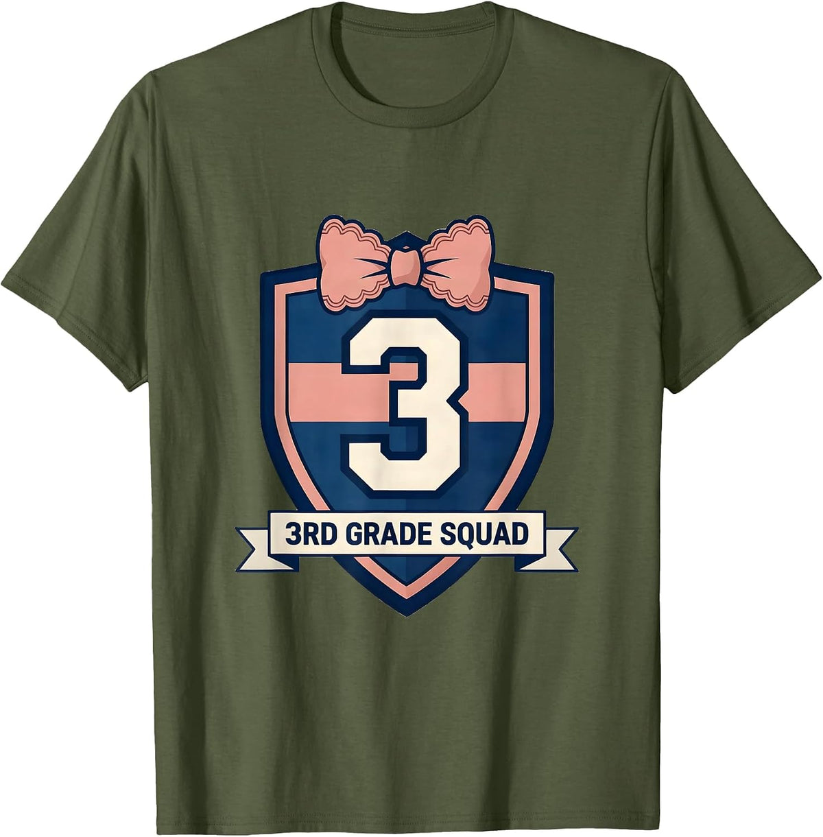Men's 3rd Grade Squad Cute Coquette Back to School Grade Level T-Shirt - Olive Green