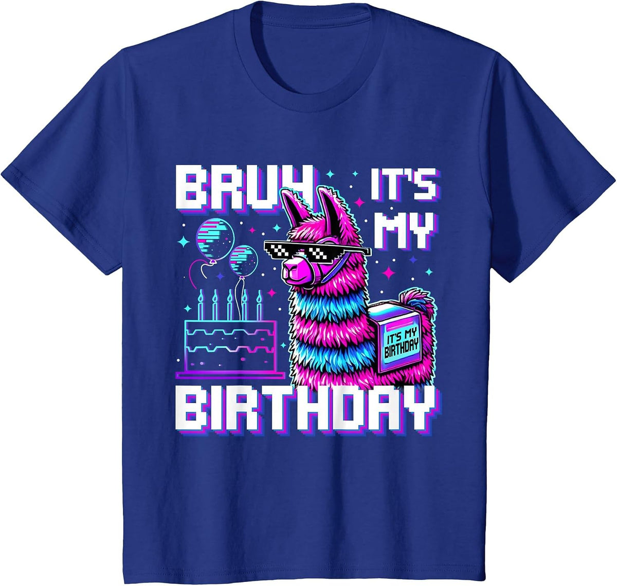 Bruh Its My Birthday Boys Girls Matching Funny Alpaca Theme T-Shirt - Royal Blue