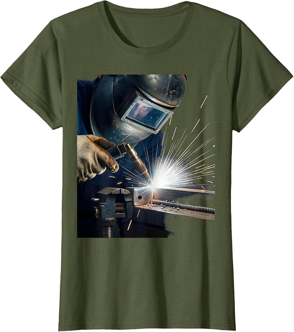 Women's Welding Hood Vintage Welder Metal Worker Humor T-Shirt - Olive Green