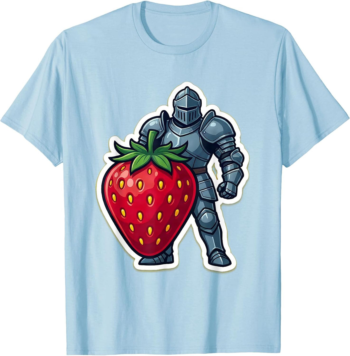 Men's Strawberry Knight Armor Shield Graphic Tee T-Shirt - Baby Blue