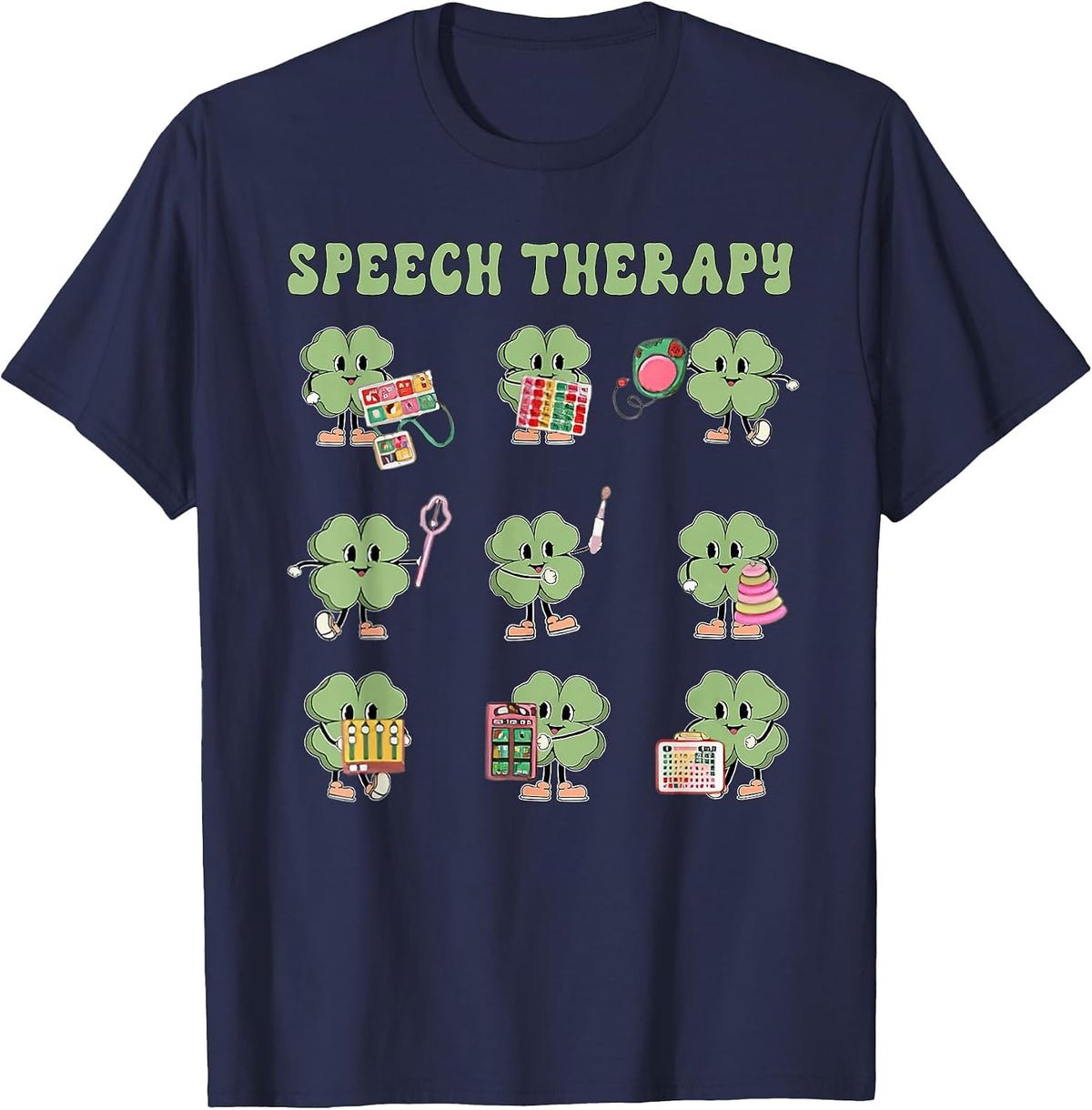 Funny Shamrock Speech Therapy St Patrick's Day SLP Therapist T-Shirt - Navy Blue