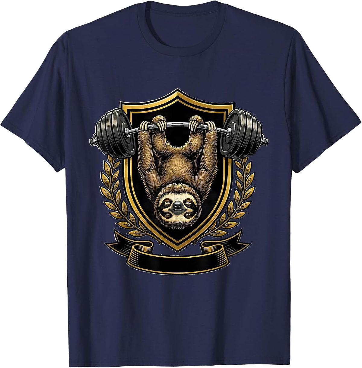Men's Lazy Sloth Gym Weightlifting Funny Workout T-Shirt - Navy Blue