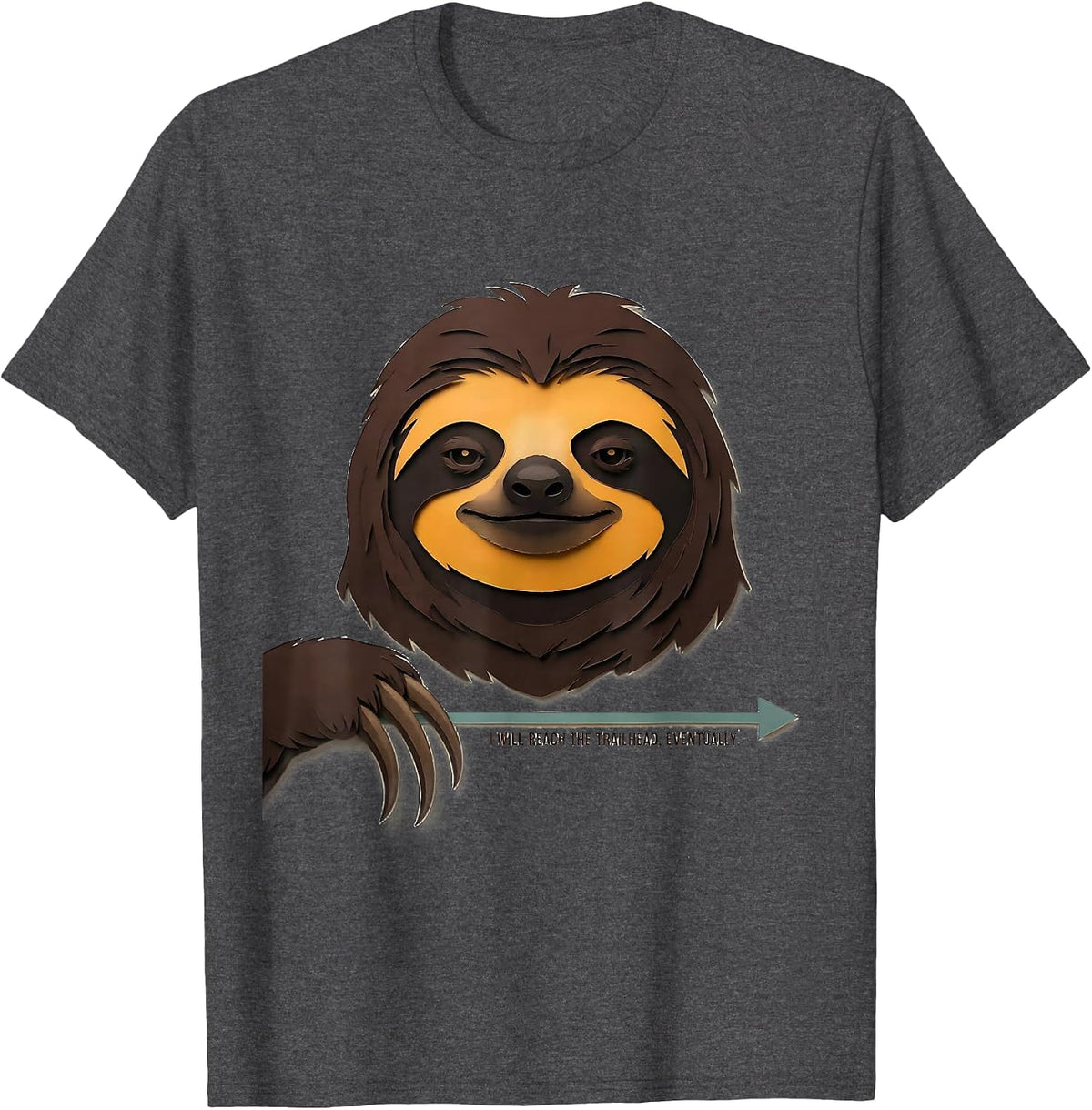 Men's I Will Reach The Trailhead Eventually Funny Sloth Lover T-Shirt - Dark Heather Grey